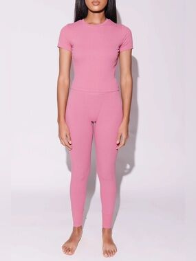 Fancy Homebody Soft Ribbed Lounge Leggings - Berry